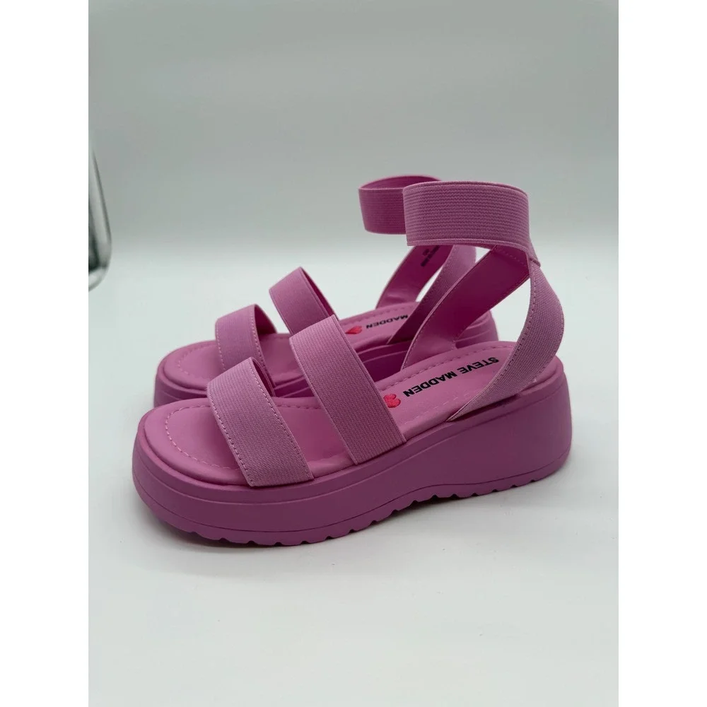 Steve Madden JSAMMIE Pink Platform Elastic Strap Sandals Kids Size‎ 13